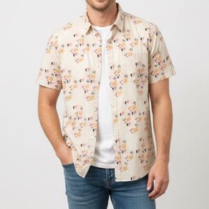 Men's Floral Short Sleeve Shirt - Beige by ID Menswear